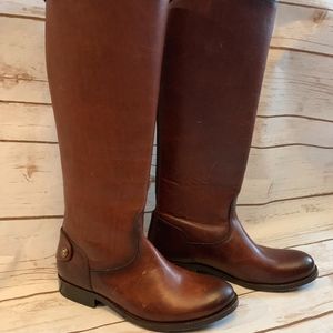 Frye Melissa Cognac Brown Zip Button Back Boots